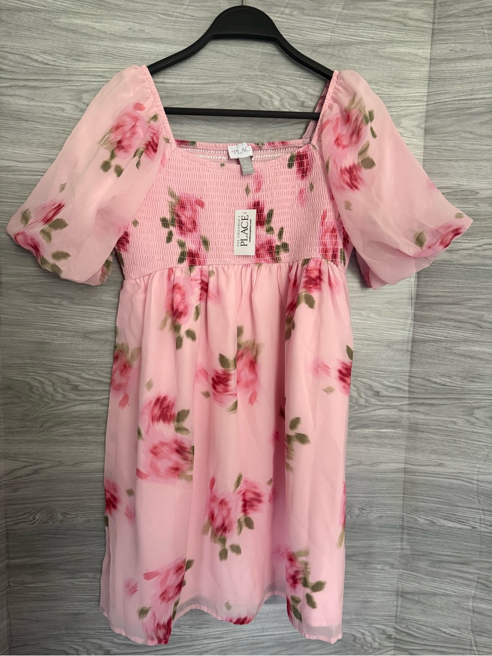 The Children's Place Pink Floral Puff-Sleeve Smocked Dress